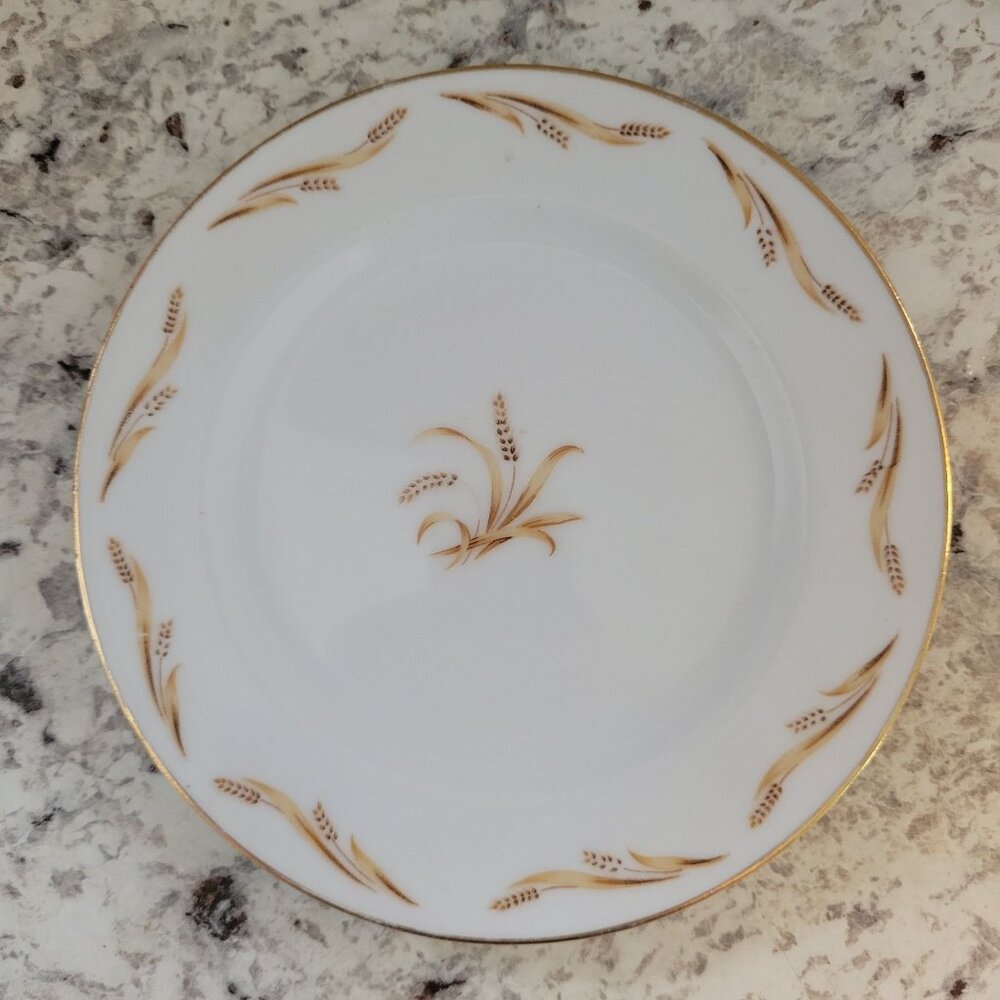 Abalone China Wheat Pattern Bread Plate 6.5" White Gold Trim Vintage China